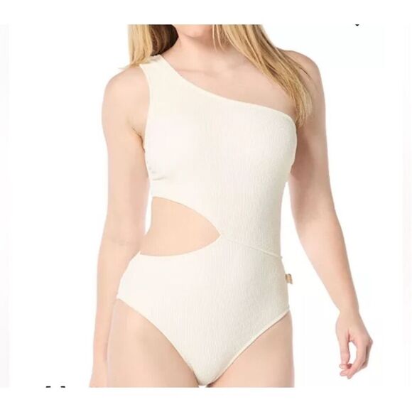 Michael Kors Women's One-Shoulder Side-Cutout Swimsuit bone 12 new - Picture 1 of 4